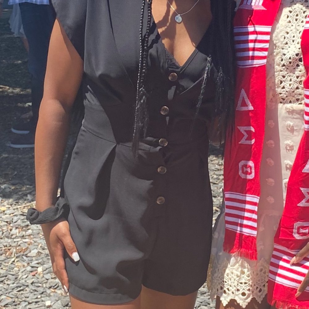 She + Sky Black Button-Up Romper